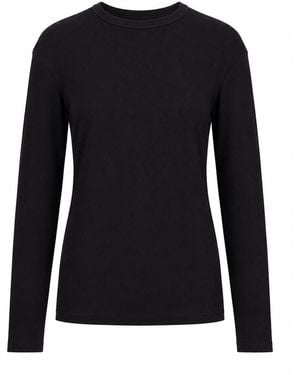 LA ROSE Long Sleeve Ribbed T Shirt - Blue