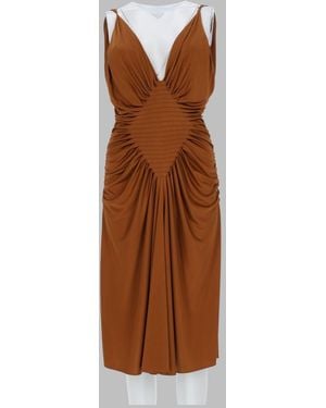 Versace Viscosa Ruched Sleeveless Midi Dress - Brown