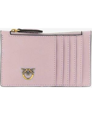 Pinko Leather Love Birds Card Holder - Pink