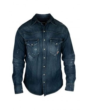 DSquared² Cotton Denim Shirt With Distressed Finish - Blau