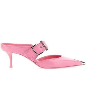 McQueen 75Mm Metallic Toe-Cap Detail Mules - Pink