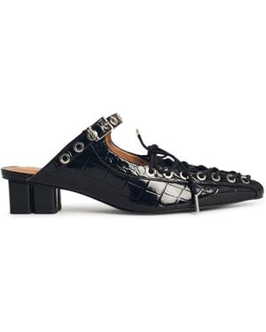 Ganni Mulas con cordones en negro 'Oleatex' - Blanco