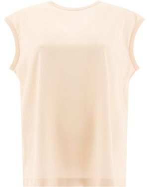 Brunello Cucinelli Stretch Silk Satin T-Shirt With Monili T-Shirts Beige - Neutro