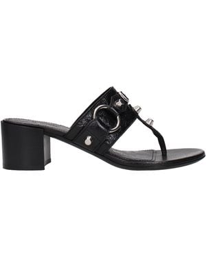 Balenciaga City Tong Leather Heeled Sandals - Black
