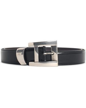 Versace Schwarzer Lear-Gürtel - Weiß