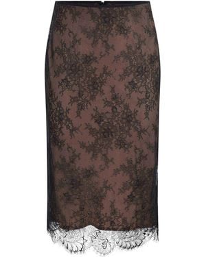 Self-Portrait Self Portrait Midi Skirt Made Of Polyester - Brown