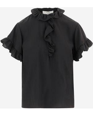 Chloé Ruffled Silk Crêpe De Chine Top - Schwarz