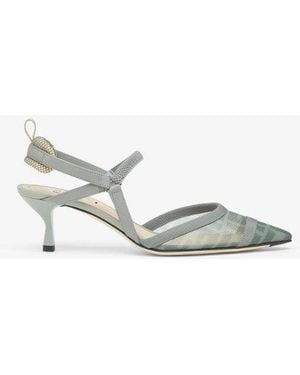 Fendi Colibribli Ff Motivi Grigio Slingback - Metallizzato