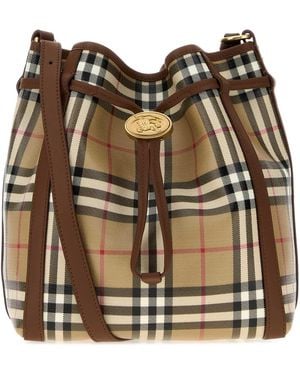Burberry Mini Cotton Drawstring Bucket Bag - Brown
