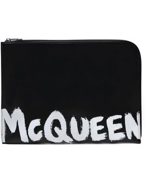 McQueen A4 Reißverschlussbeutel in schwarzem Leder