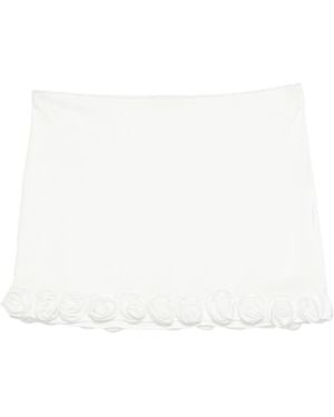 Oséree Falda Corta Con Aplique De Rosa - Blanco