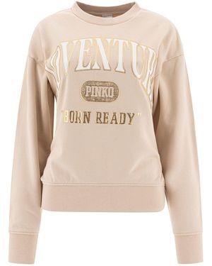Pinko Cotton Sweatshirt With Logo - Natural