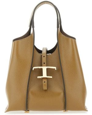 Tod's T Timeless Mini Shopping Bag Calf Leather Handbags - Brown