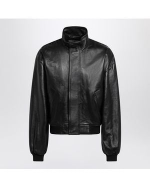 Balenciaga Leather Zip Up Bomber Jacket - Black