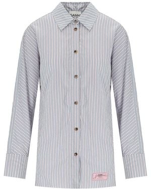 Ganni Soft Chambray Striped Shirt - Blue
