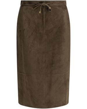 Max Mara Suede Leather Midi Skirt - Green