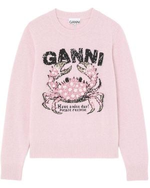 Ganni Wool Crewneck Jumper - Pink