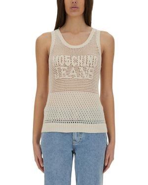 Moschino Slim-Fit Mesh Top With Distinctive Logo Design - Blue