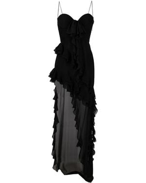 Alessandra Rich Ruffles Detail Silk Georgette Evening Dress - Black