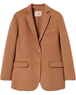 Twinset Manteau court en tissu - Marron