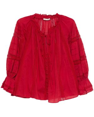 Alice + Olivia Rotes Spitzen-Detailhemd