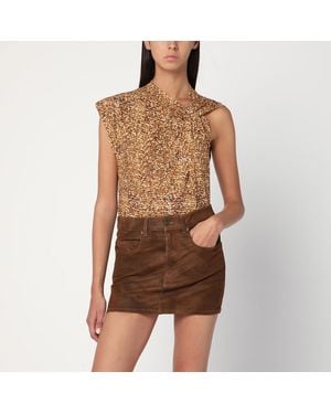 Isabel Marant Asymmetrical Nayda T Shirt With Ochre Print - Brown