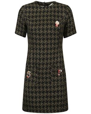 5 PROGRESS Houndstooth Wool Blend Short Dress - Black