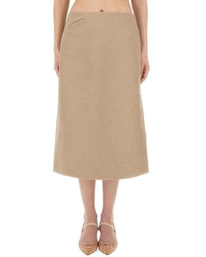 Fendi Waxed Linen Midi Skirt - Natur