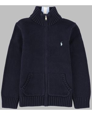 Polo Ralph Lauren Full-Zip Mock Neck Cotton Jumper - Blue