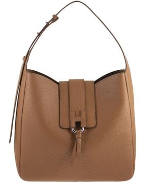 Hogan Hammered Shoulder Bag With H Detail - Brown