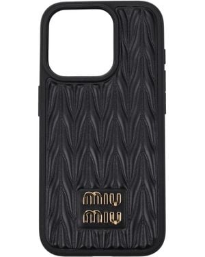 Miu Miu I Phone Case I Phone 15 Pro Leather - Black