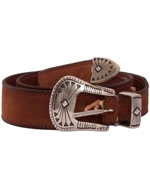 Alberto Luti Cintura Western In Wildleder Con Inserti In Pelle E Borchie - Braun