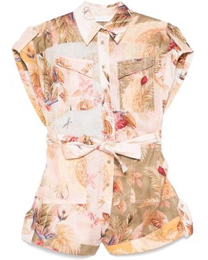Zimmermann Ascension Linen Playsuit - Roze
