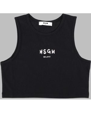 MSGM Logo Cotton Jersey Top For Girls, Spring/Summer 2026 - Black