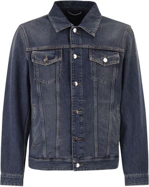 Peserico Cotton Denim Jacket With Vintage Wash And Tailored Details - Blue