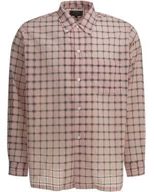 Beams Plus Open Db Nylon Airy Plaid Nylon Casual Shirt - Brown