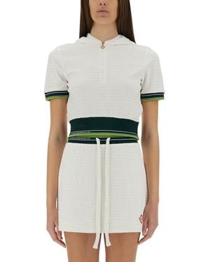 CASABLANCA Cropped Tennis Shirt With Zip-Up Front - White