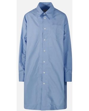 Ami Paris Robe Chemise Large Manches Longues Et De Coeur Embosse - Blau