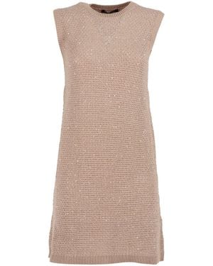 Fabiana Filippi Sequin Diamond Stitch Knit Dress - Brown