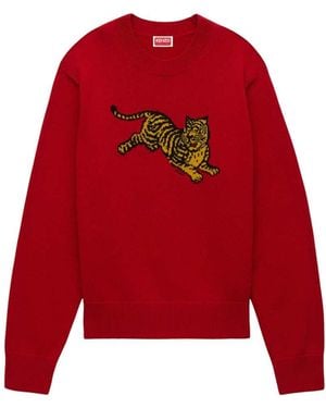 KENZO Jumping Tiger' Cotton-Wool Blend Sweater - Red