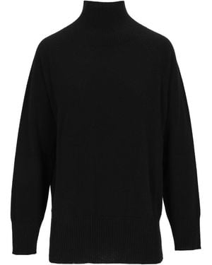 Kangra Cashmere Raglan Turtleneck Jumper With Side Slits And Ribbed Details - Black
