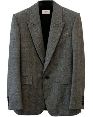 Saint Laurent Jassen ,Grijs ,Wol Prince Of Wales Wollen Flanellen Jas - Zwart