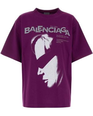 Balenciaga Graphic Crew Neck T-Shirt - Purple