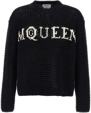 McQueen Textured Cotton Jumper With Inlaid Logo - Black