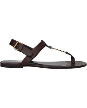 Saint Laurent Cassandra Herrens Flip-Flops aus braunem Leder/Moro-Kopf