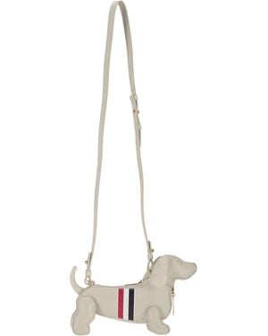 Thom Browne Mini Hector Crossbody Met Rwb-streep In Kiezelnerf Leer - Naturel