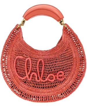 Chloé Chloé Mini Coral Raffia Banana Handbag 36 Cm - Red