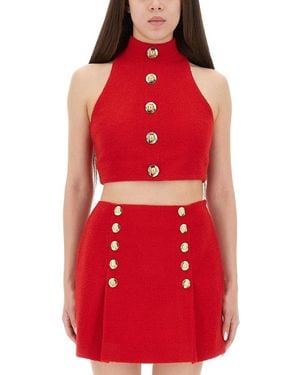 Balmain Wool Crop Top Virgin - Red
