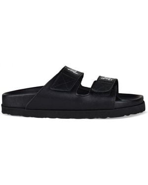 Palm Angels Leather Sandals With Velcro Closure - Black