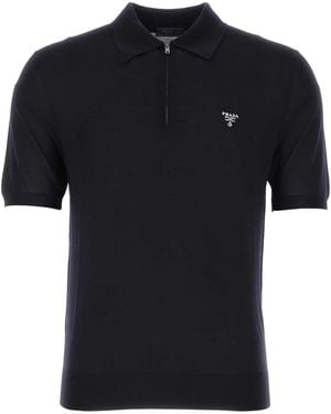 Prada Midnight Wool Polo Shirt - Black